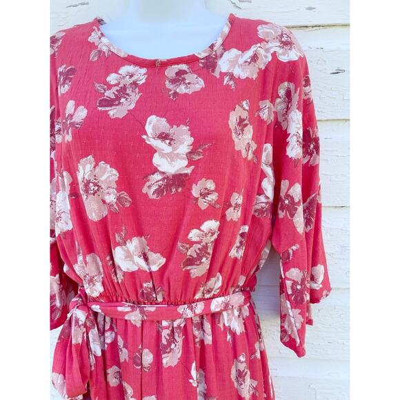 Peach Love California Dress Flutter Sleeve Ruffle Hem Sz Medium Coral Floral - Picture 3 of 7